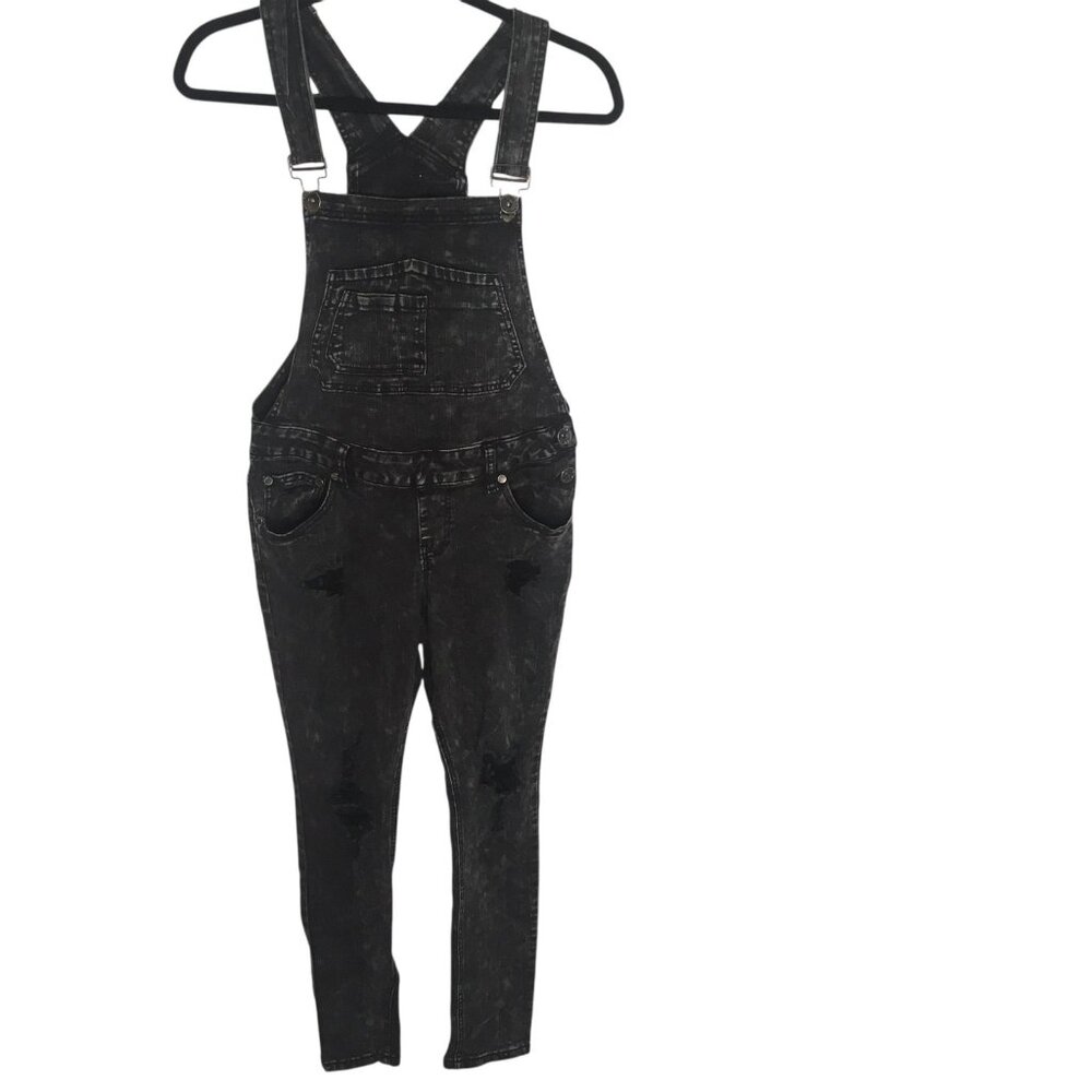 Bib Overalls Distressed Acid Wash Womens Juniors 5 Black Denim 90s Hip Hop